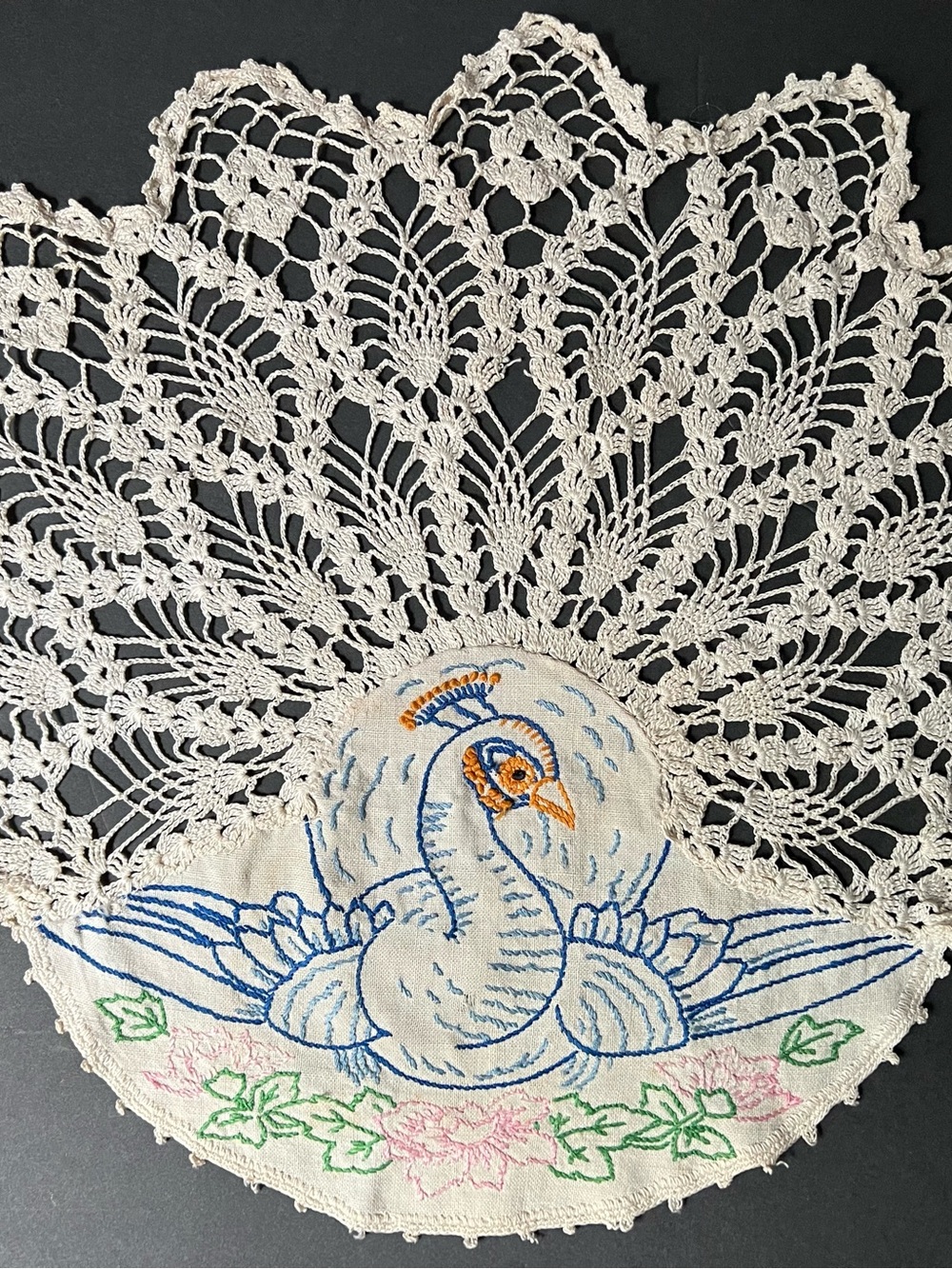 Vintage Peacock Antimacassar 1920-1940